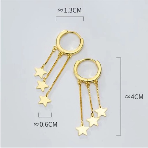 925 STERLING SILVER STAR TASSEL HOOP EARRINGS, NICE EARRINGS, CUTE EARRINGS - Picture 5 of 5